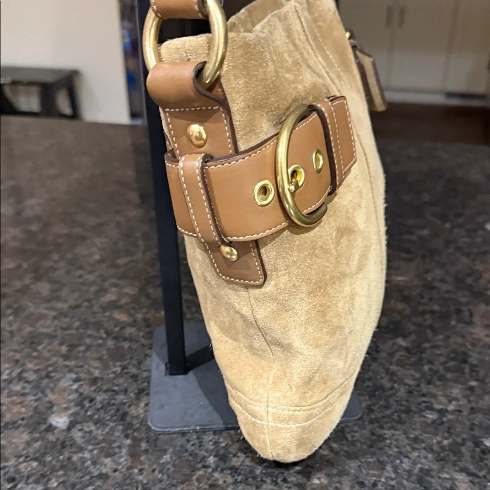 Coach Tan Suede SoHo Buckle Shoulder Bag with Buckle Accents